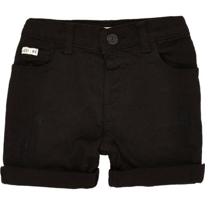Mini boys black denim skinny shorts